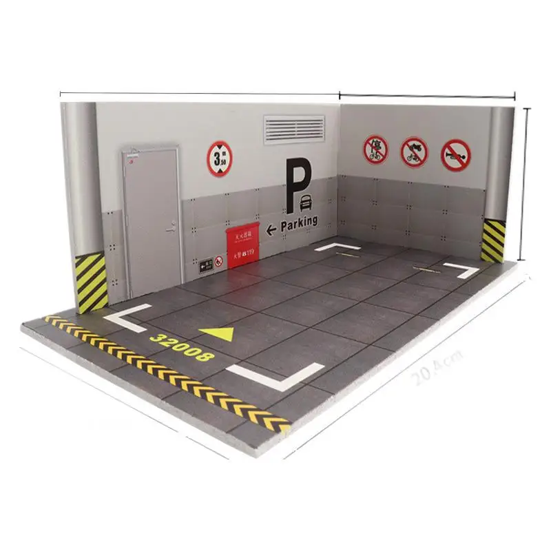 Modelo de estacionamiento de coche de simulación 1:32, escena realista ensamblada, estación de gasolina de PVC, coche de carreras, estacionamiento, modelo de juguete