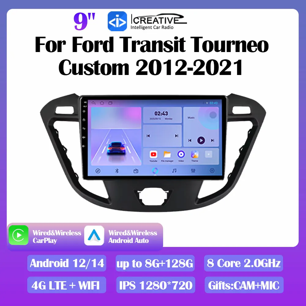 Android 14 Car Radio For Ford Transit Tourneo Custom 2012-2021 Stereo Multimedia Video Player Navigation GPS CarPlay Autoradio