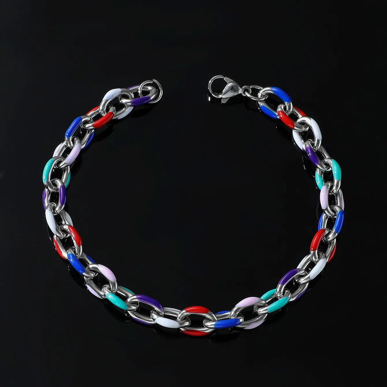 Fashion Stainless Steel Colorful Drip Oil Male Bracelet (Chain Length about 20cm)