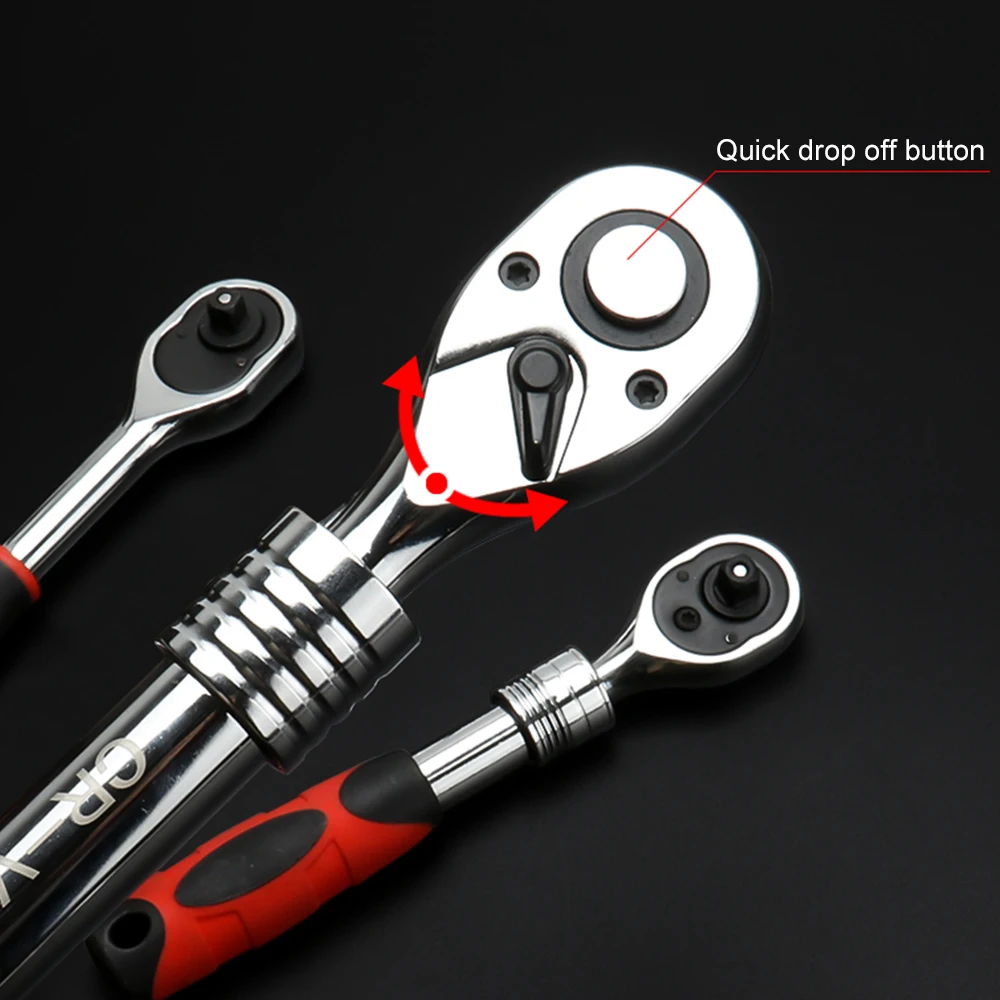 1/4 1/2 3/8 Retractable Torque Wrench Anti Skid Handle Shake Head Ratchet Wrench Hand Tool Socket Wrench