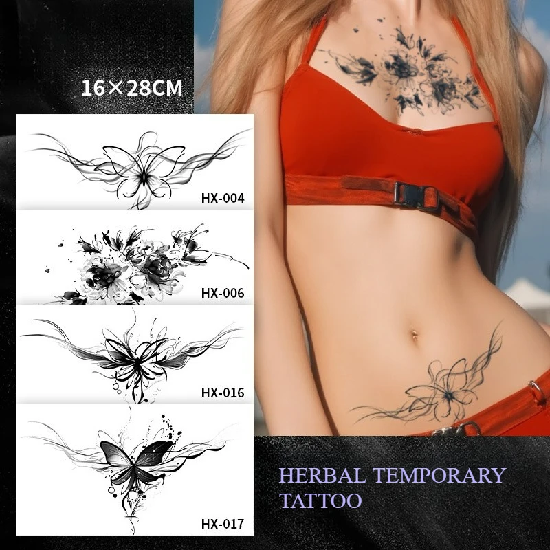 

Flower butterfly herbal Chest/body tattoo sticker female waterproof long-lasting juice temporary tattoo stickers