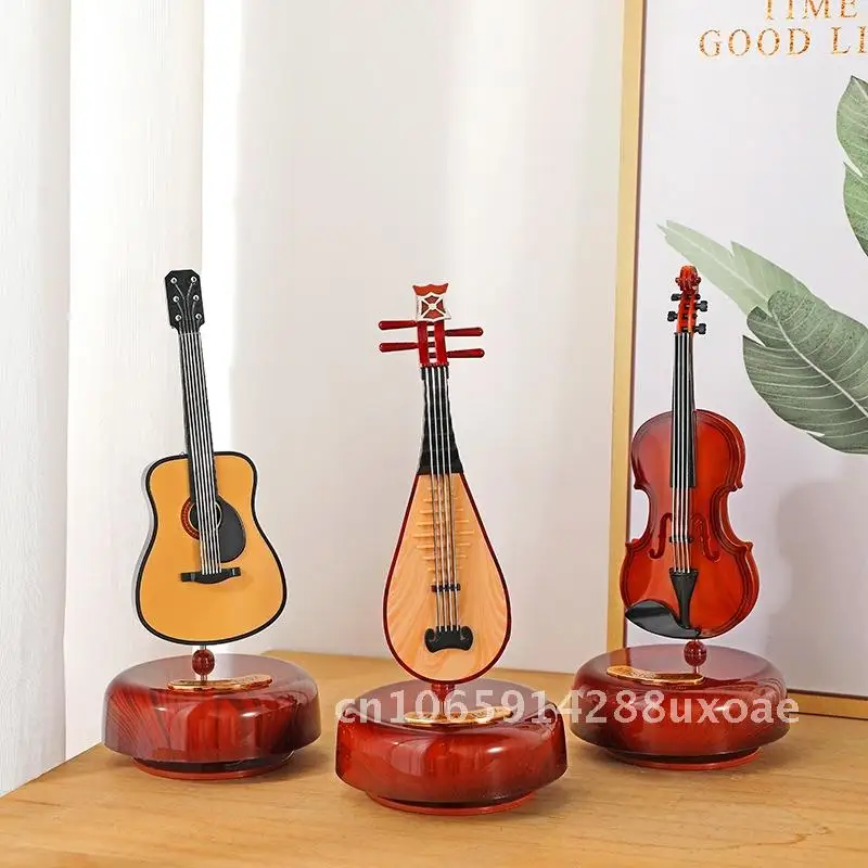 

Rotating Music Box with Guitar And Violin Design Children's Birthday Gift Girls Modern Minimalist Living Room Ornament Plastic