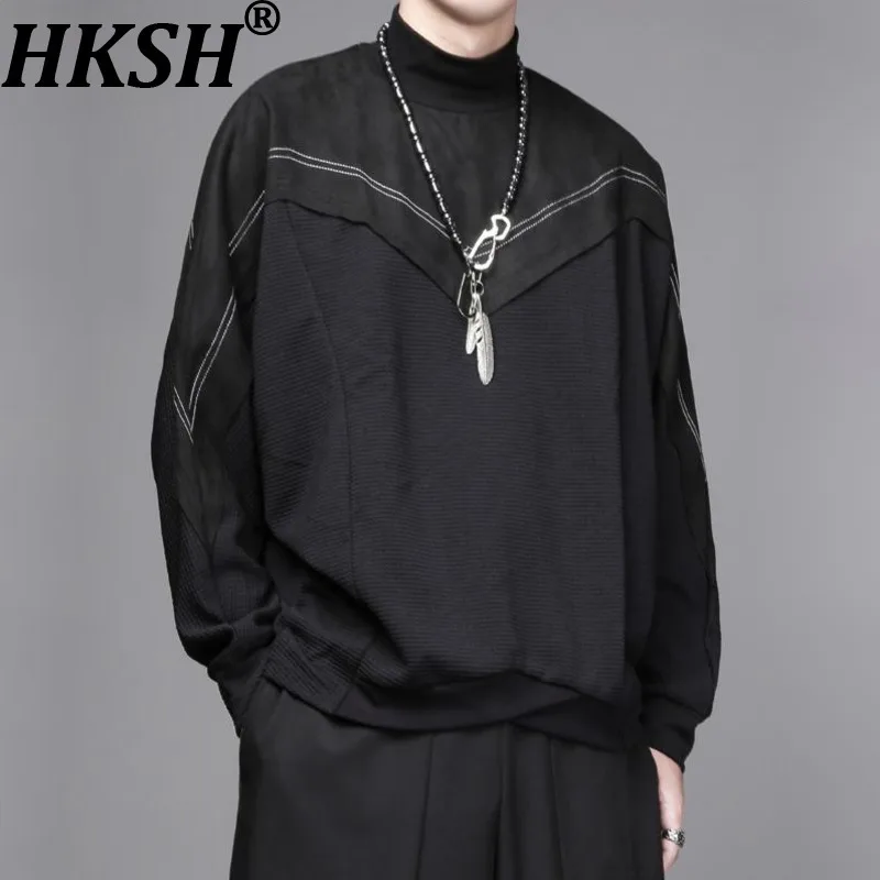 

HKSH осень зима новые мужские темные стильные трехмерные лоскутные дизайнерские толстовки элитные свободные топы с высоким воротником HK12104