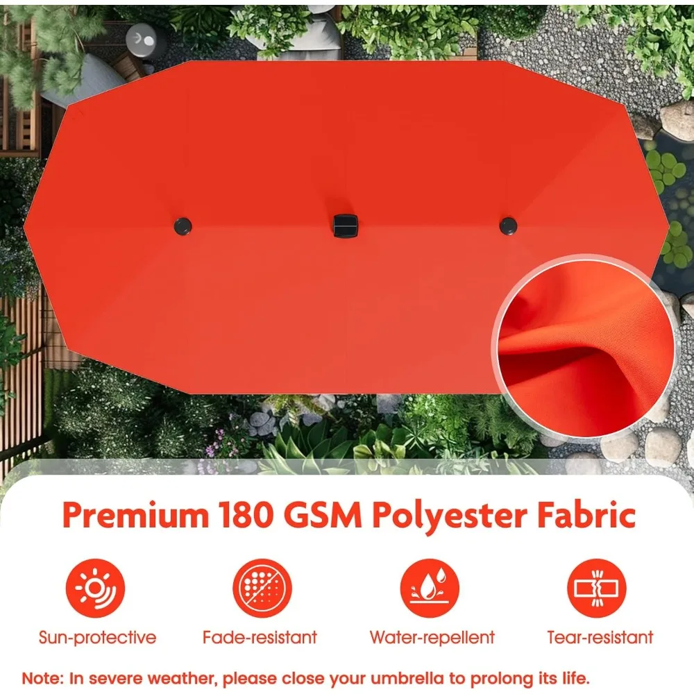 13 Fuß Solar-LED-Terrassenschirm, doppelseitiger Marktschirm für den Außenbereich mit 108 LED-Leuchten, 12 robuste Rippen.