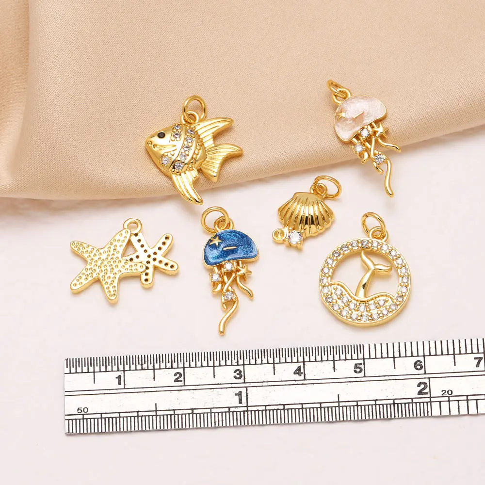 OCESRIO Enamel White Crystal Jellyfish Pendant for Necklace Copper Starfish Mermaid Tail Jewelry Making Accessories pdtb897