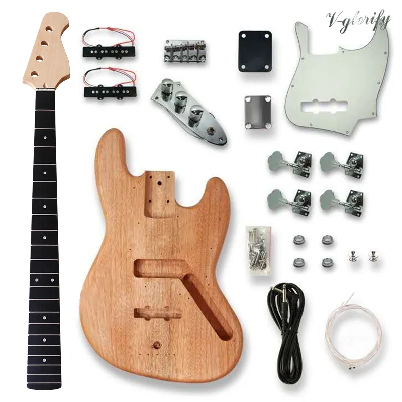 JB Bass Guitar Kit Guitar Neck 21 Frets Electric Bass Guitar Body with All Accessories Bass Unfinished Project DIY Guitar Parts