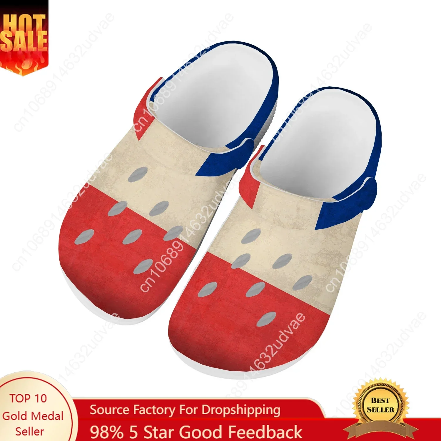 

France National Flag Water Shoes Men Women Comfortable Home Garden Clogs Customizd Sandals Beach Breathable Hole Slippers