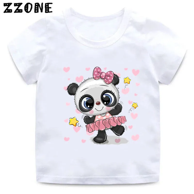 Kids Funny Animal T-Shirts Cute Panda Listen Music Cartoon Graphic Girls Clothes Summer Baby Boys T shirt Children Tops,ooo5446