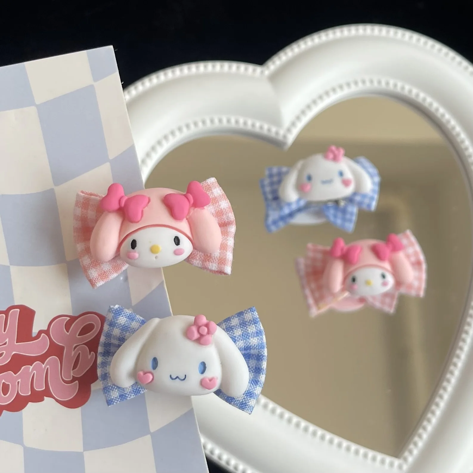 Sanrio My Melody Cinnamoroll Plaid Bow Hairpin Cartoon Ins Cute Hairpin Girl Hair Accessories Small Objects Holiday Gift