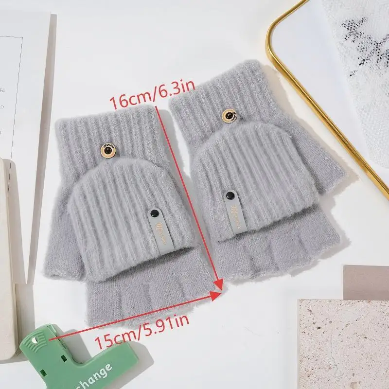 قفازات دافئة سميكة نصف إصبع لفصل الشتاء، قفازات نسائية محبوكة بدون أصابع مناسبة للكتابة للطلاب. #6