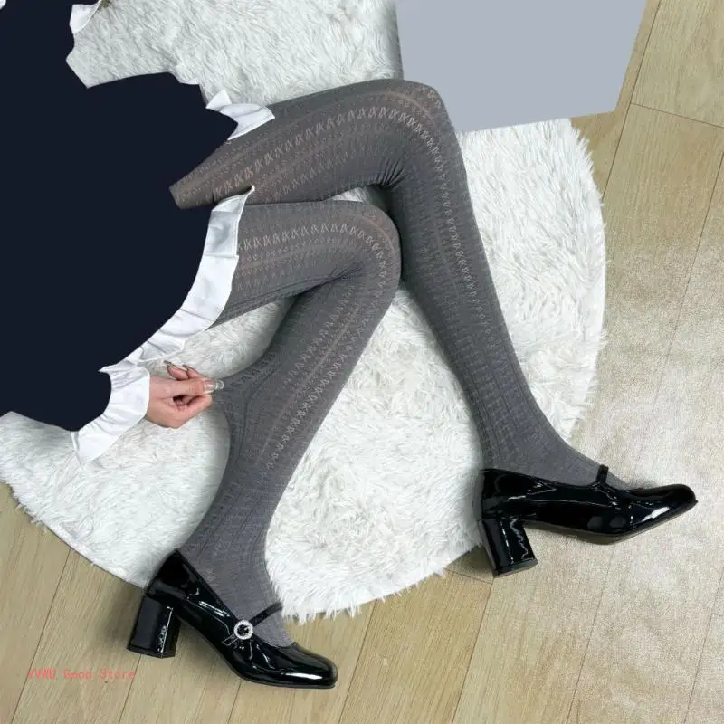 Japanese Preppy Thin Tights with Bowknot Pattern for Women Pantyhose Leggings