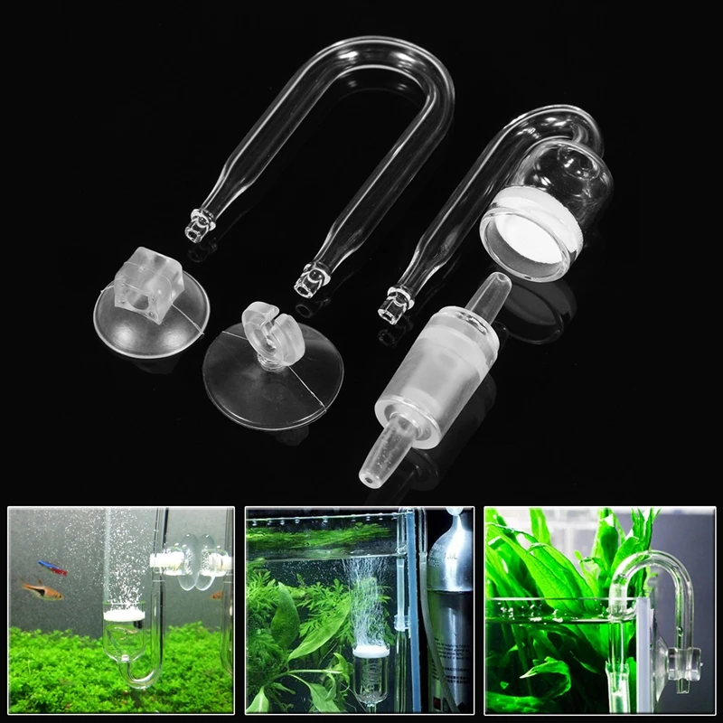 1 Set Aquarium CO2 System Diffuser Check Valve U Shaped Glass Tube Bend Accessory DIY Diffusion Regulator Suction Cup Parts