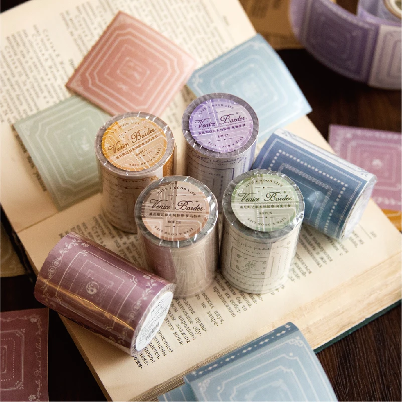 Yoofun 80pcs/roll Venice Boarder Sticker Tape Creative Frame Labels for Collage Junk Journal Scrapbooking DIY Tape Statioenry