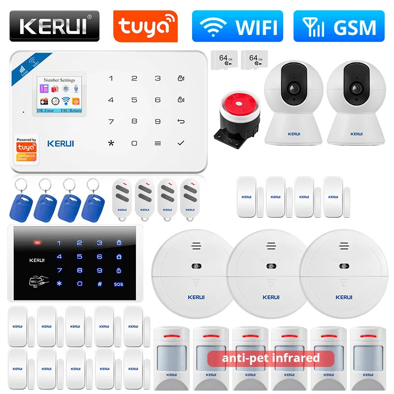 

KERUI W181 Alarm System for Home Tuya Smart House WIFI GSM Alarm Support Alexa RFID Motion Sensor Detector Door Sensor