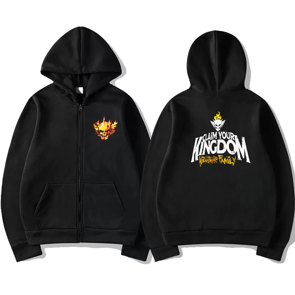 Youth Black Cody Rhodes Claim Your Kingdom Flames Pullover Zip Hoodie Pullover Unisex Autumn and Winter Sweatshirt New Hip Pop