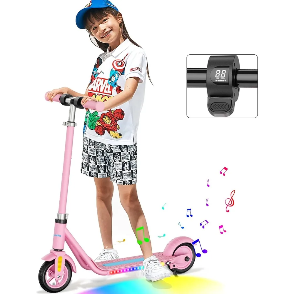 

Electric Scooter for Kids, Up to 10 mph,Colorful Lights,Bluetooth Music Speaker,4 Height Adjustable,Best Gift for Boys and Girls