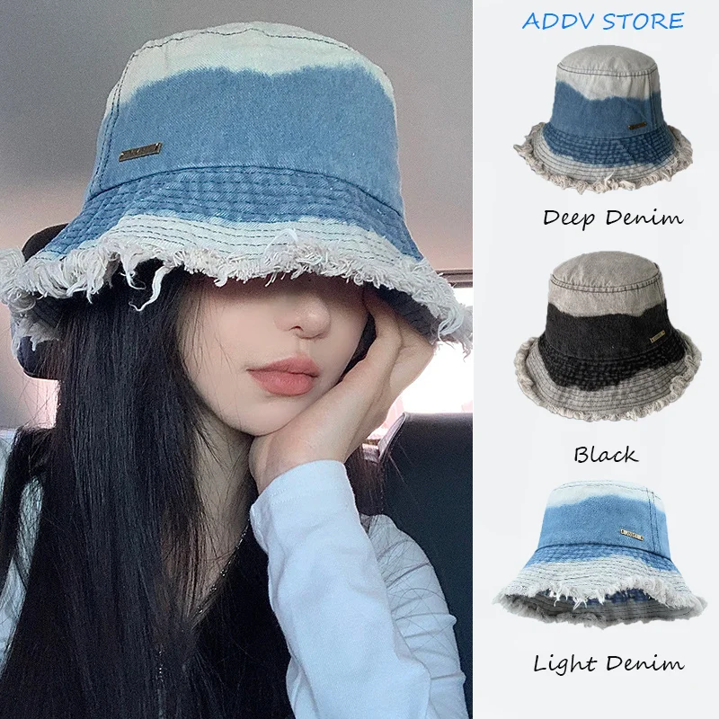 

Women's Gradient Denim Fisherman Hat All-season Wide Brim Sun Hat Japanese Big Head Circumference Sun Hat