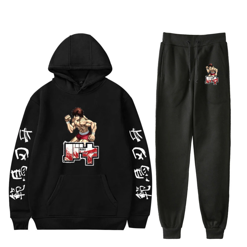 

Baki The Grappler Men's Sportswear Sets Hanma Yujiro Casual Tracksuit Two Piece Set Top and Pants Sweat Suit Male Sporting Suits