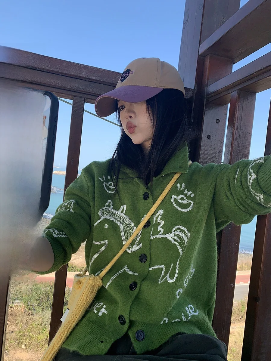 

Sinbounboun Fre Candy Color Knitted Open Cardigan Sweater Outerwear Single Button Plaet Stand Collar Small Peg Col...