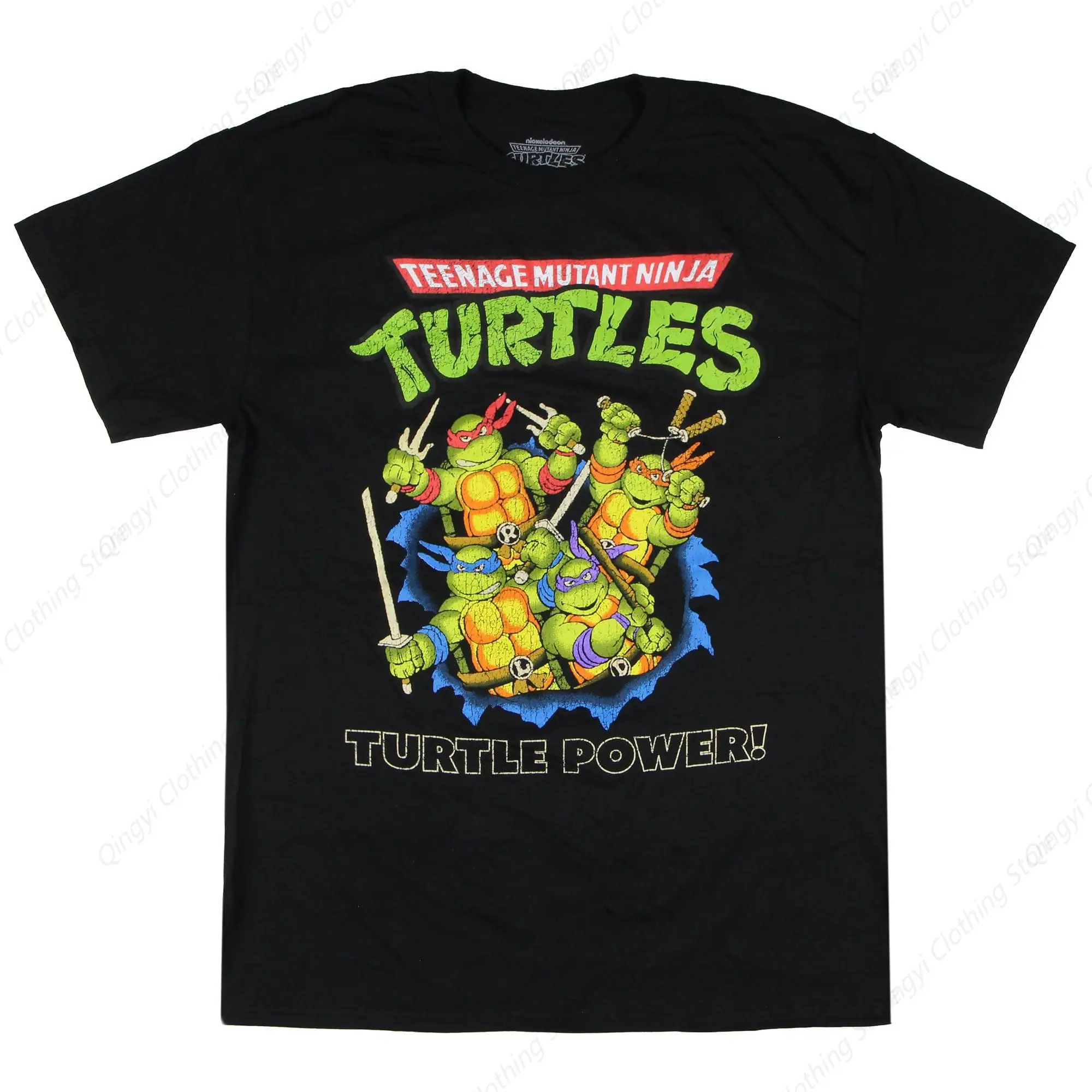 Teenage Mutant Ninja Turtles Men's Turtle Power Crackle Design Adult Short Sleeve T-Shirt