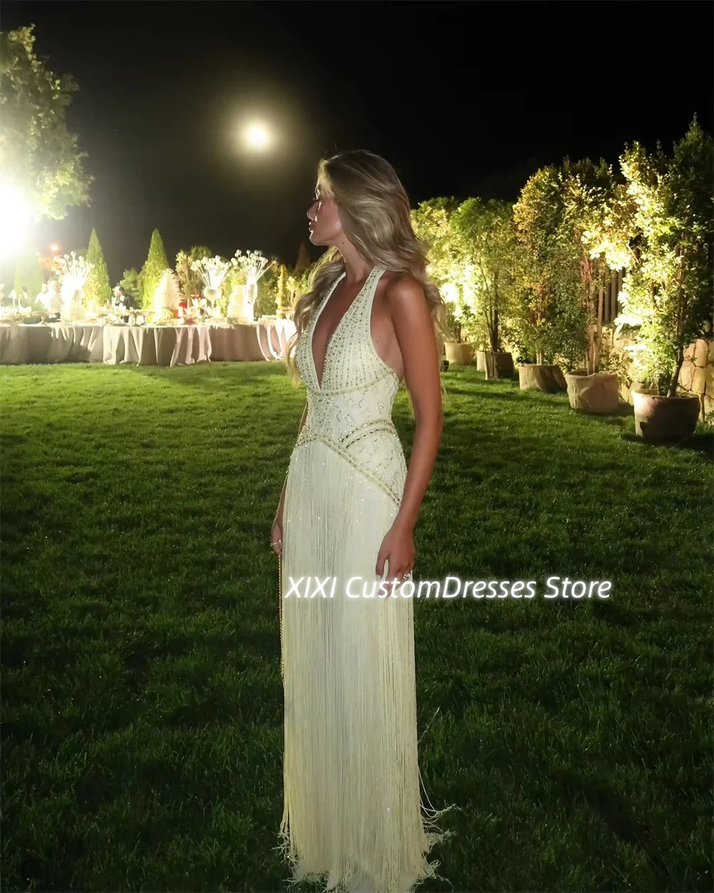 

Customize فساتين سهرات Column Deep V-Neck Floor-Length Dresses For Prom Beadings Sleeveless Zipper Up Dresses For Special Events