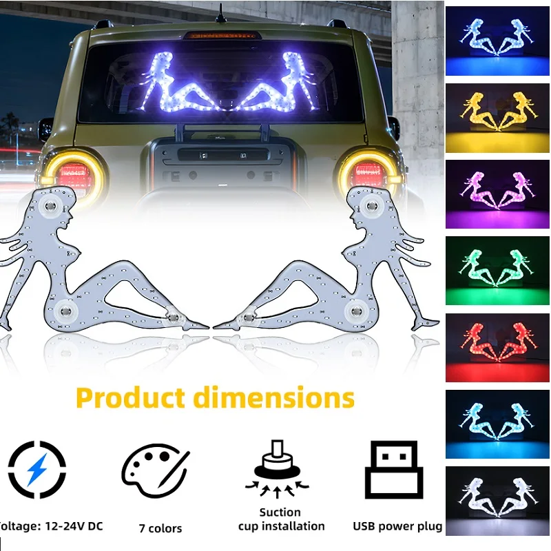 

EURS 1 Pair Trucker Mud Flap Girl Sticker Car Front Rear Windshield Ambient Decorative Lights Flash Beauty Girl LED Lights Decal