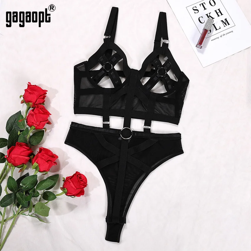 Gagaopt One-Piece Bandage Bodysuit Women Exotic Black Skinny Lace Bodysuit Back Open Sexy Body Femme Clubwear