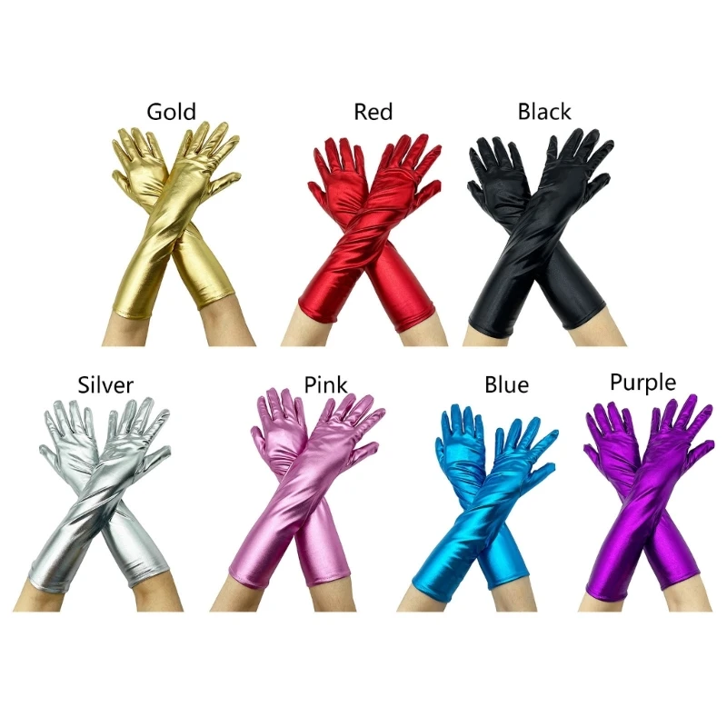 Punk Gloves Full Finger Metallic Gloves for Women and Girl Party Accessory Drop Shipping