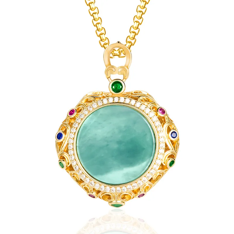 

Blue Myanmar Jadeite Pendant Necklace Natural Gemstone Carved Amulet Charm Luxury Burmese Jade Designer Stone Real Jewelry