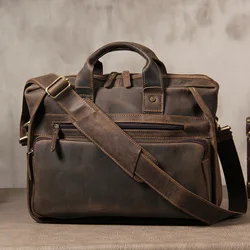 Maletines de cuero genuino para hombre, maletín de diseñador hecho a mano de cuero de vaca, bolso de hombro cruzado Vintage para ordenador portátil de 14 