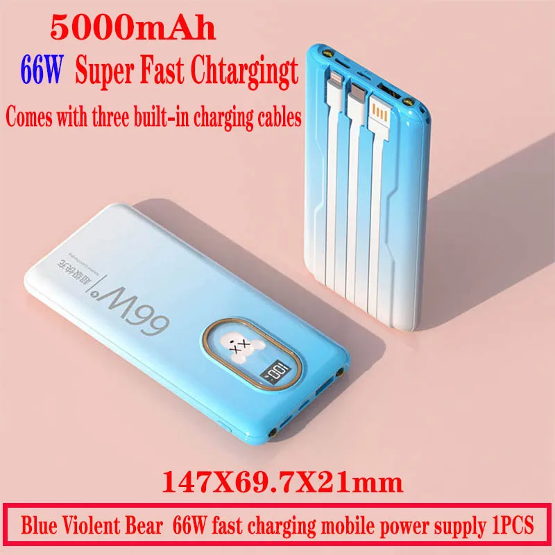 

Power Bank 50000mAh with Cable 66W Super Fast Charge Portable Phone Charger External Battery Pack Auxiliary Battery