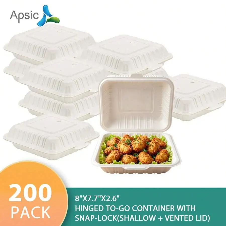 Apsic-Hinged Vented Lid Takeout Containers With Latch Lock, Disposable Clamshell Food Boxes, Stackable Leak Resistant To-Go Cont