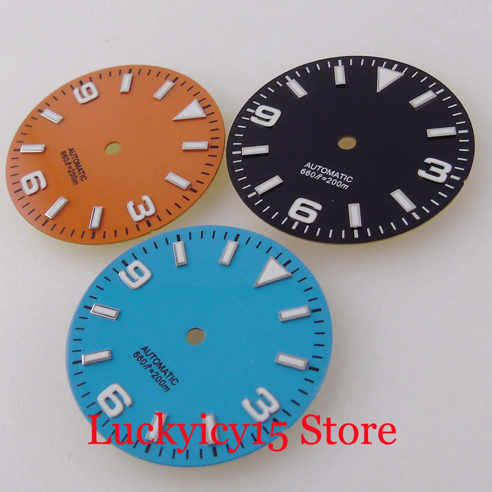 Watch Modify Parts 29MM Sterile Sky Blue Black Yellow White Dial With no date windows Green Lume Fit NH35A NH36A SKX PT ETA2824