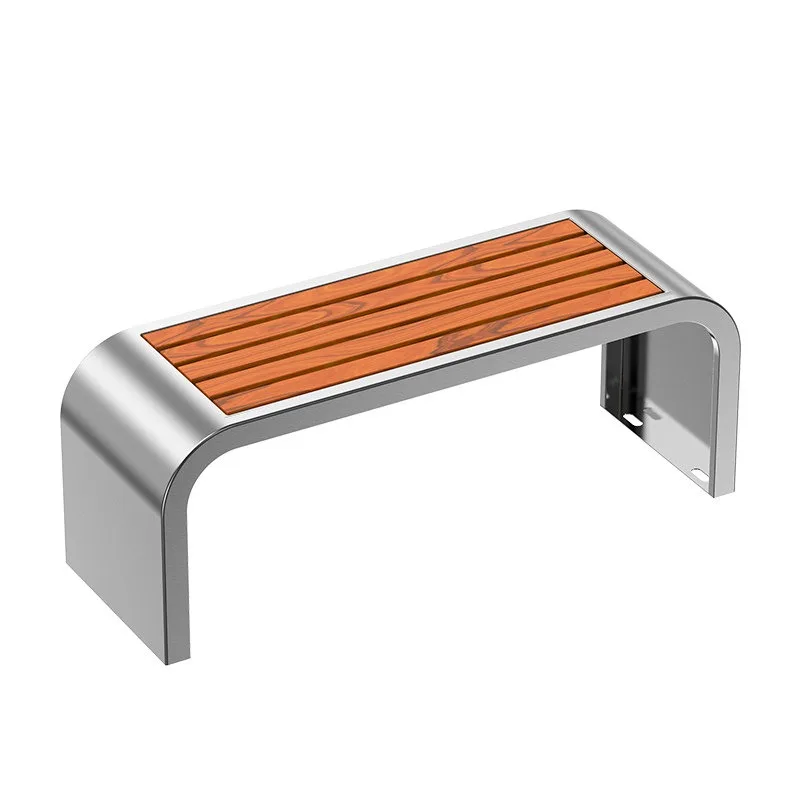 Home Stainless steel park chair outdoor bench courtyard double long stool outdoor preservative wood plastic wood casual iron sea