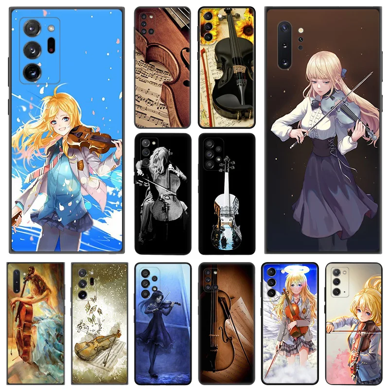 Phone Case for Samsung A35 5G A55 A02 A03 A04 A05 S8 S9 Note 10 Plus 9 8 a05s a04e Cello Violin Girl Soft Black Silicone Cover