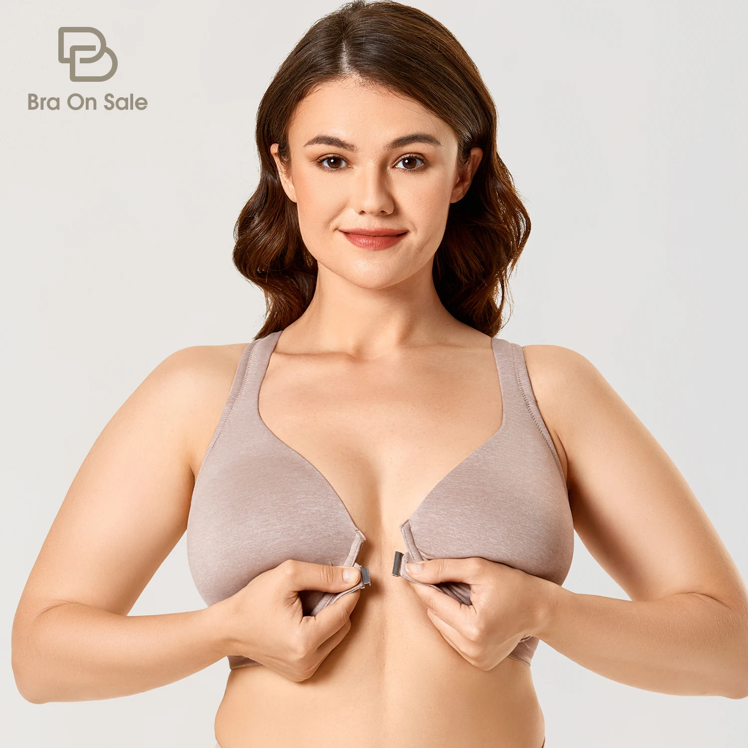 

Women's Underwire Support Unlined Plunge Full Coverage Racerback Front Closure Bras Plus Size Non Padded DD E F G H 42 44 46