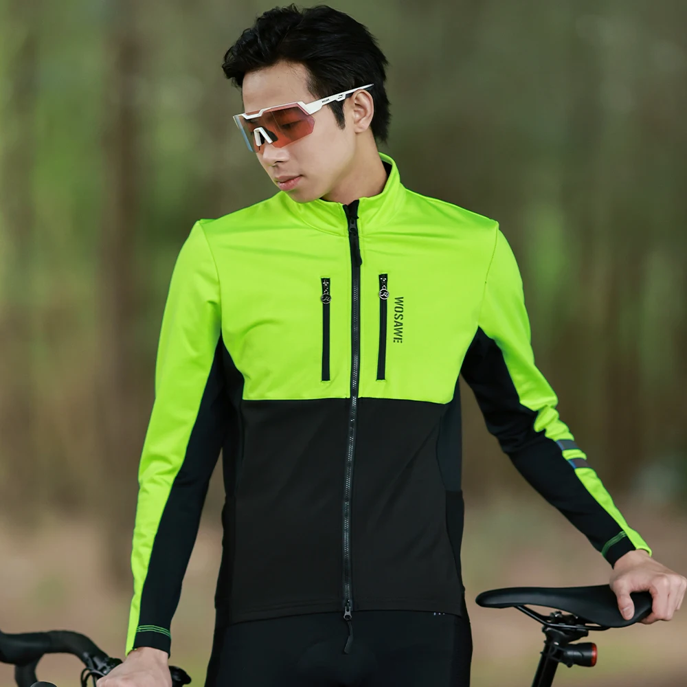 WOSAWE Men Women Winter Cycling Jackets Windproof Reflective Thermal Bicycle Jacket MTB Biking Long Sleeve Windbreaker Wind Coat