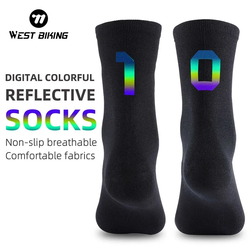 WEST BIKING Professional Cycling Breathable Socks Bicycle Racing Compression Socks Men Soccer Basketball Sports Reflective Socks