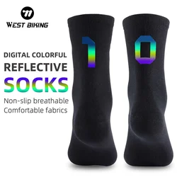 WEST BIKING-Calcetines reflectantes de compresión para hombre, medias transpirables para ciclismo profesional, fútbol, baloncesto