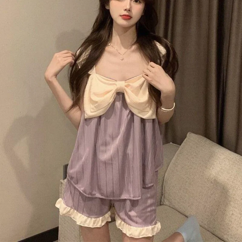 

Sweet Style Pajamas Korean Style Cute Pajamas for Women Spring and Autumn New Lace Students Long-Sleeved Trousers Home Wear Set