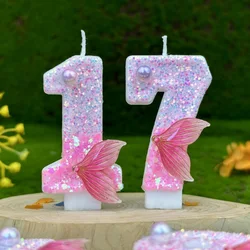 Digital Birthday Candles Party Decoration Birthday Pink Candles Sparkling Pink Beauty Fish Tail Wedding Boys Girls Gifts Number
