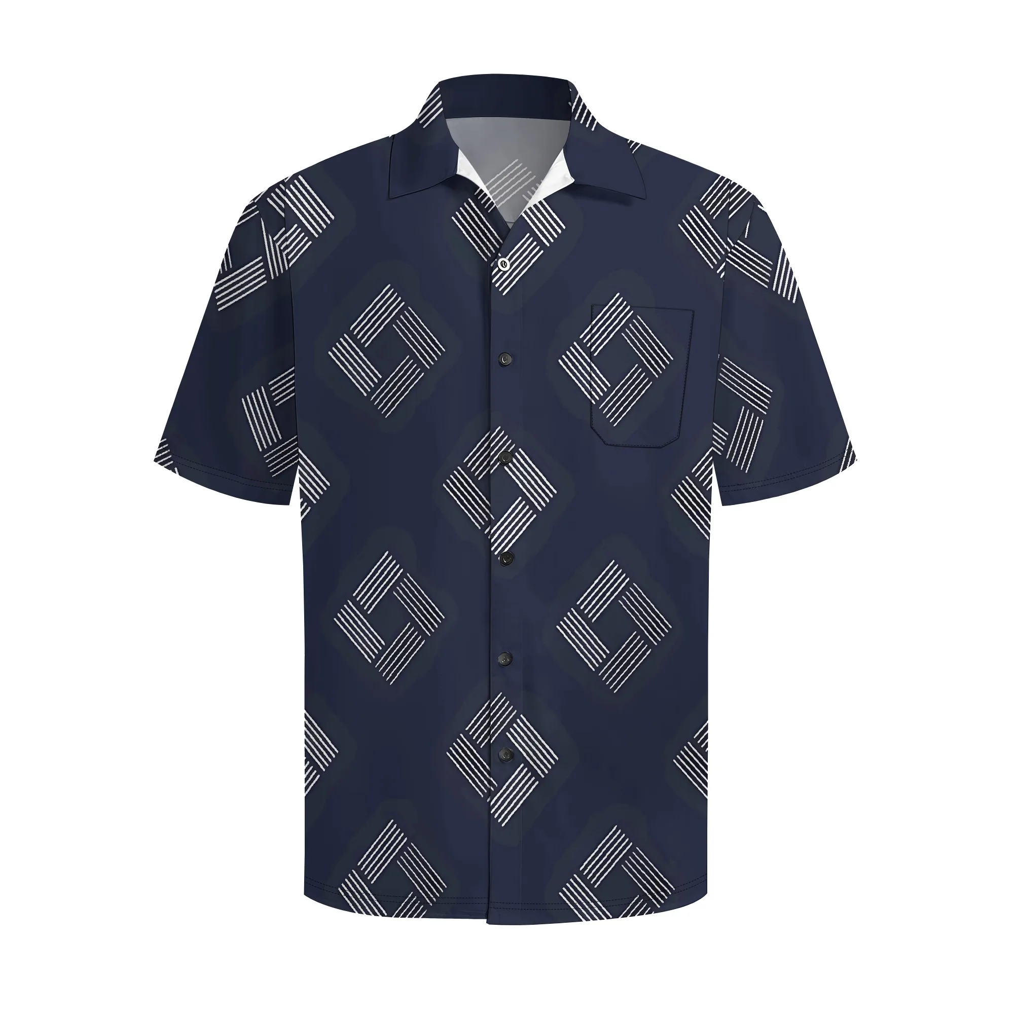 YEAE Geometric Stripe Print Shirt for Men Summer Casual Short Sleeve Top