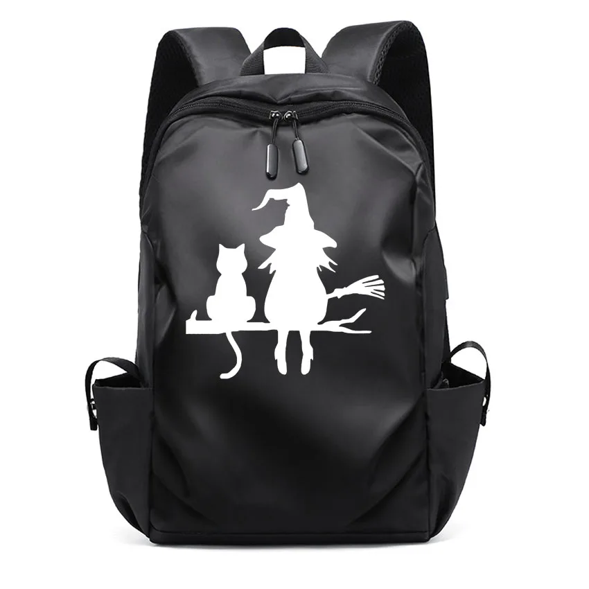 

High Quality Men Backpack For Male Fashion School Backpack Laptop Waterproof Travel Bags Cute Witch And Cat Printed Rucksack