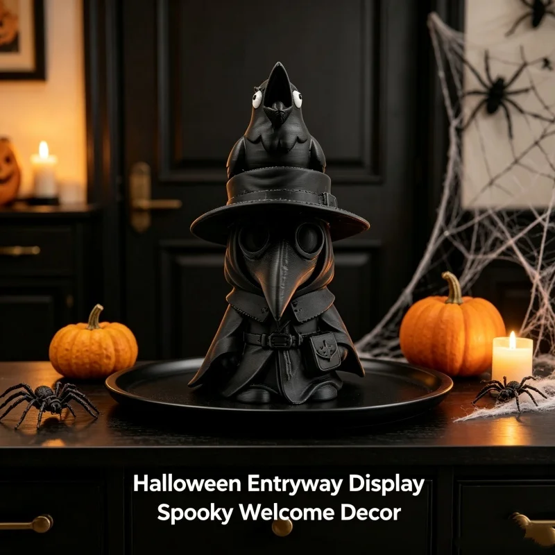 3D Printed Plague Doctor Baby Figurine with Crow Gothic Halloween Desktop Ornament for Home Party Decoration Collectible Gift