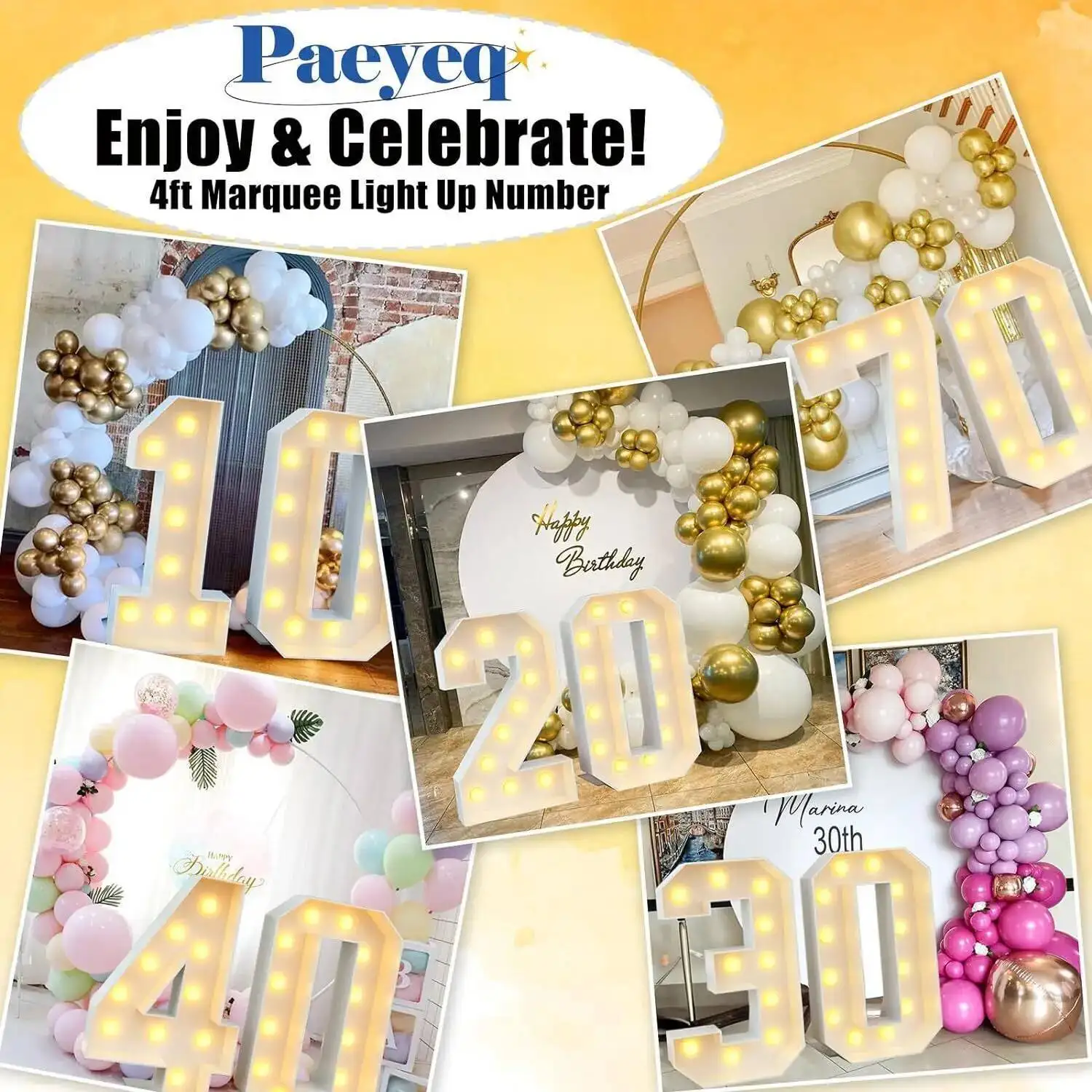 Giant Number Led Light for Kids Birthday Party Wedding Anniversary Decor DIY Frame Marquee Number KT Board Balloon Filling Box - view 5