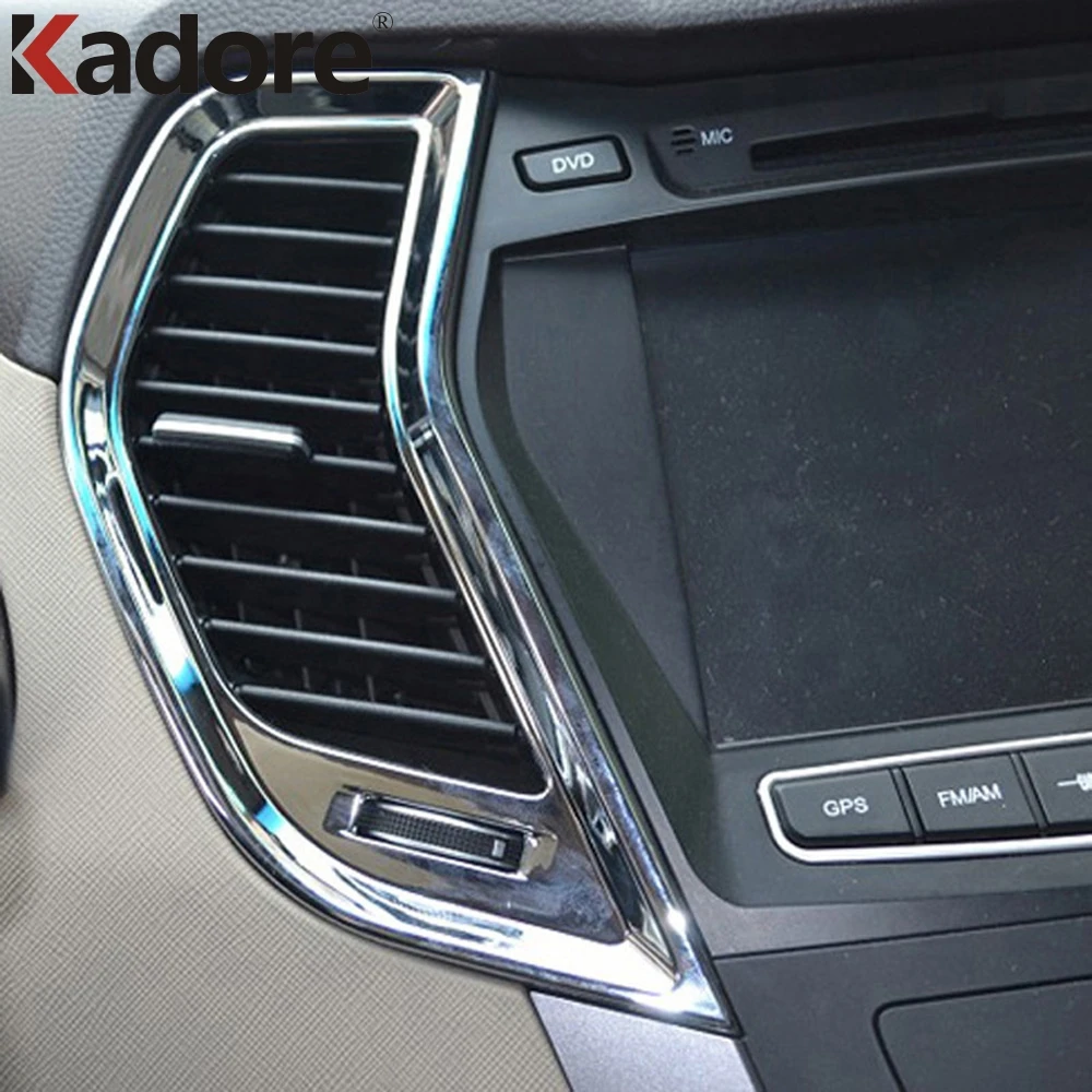 Car Air Vent Outlet Cover Trim For Hyundai Santa Fe 2013 2014 2015 Chrome Interior Accessories Inner Door Handle Bowl Cover Trim