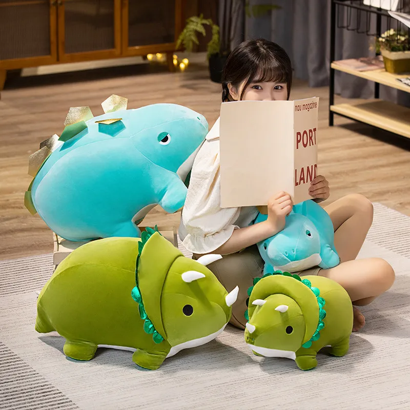 Cute Round Fat Dinosaur Plush Throw Pillow Toy Kawaii Stuffed Triceratops Stegosaurus Plushies Doll Anime Soft Kids Toys for Boy