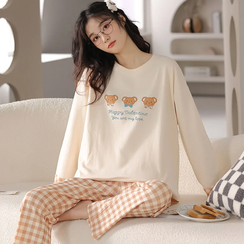 Women's New Monthly Clothing Two-Piece Maternity Pajamas Breastfeeding Pajamas Four Seasons Long-Sleeved Trousers Suit Homewear