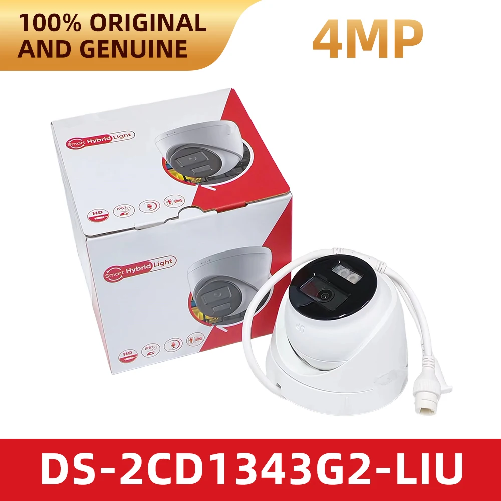 Hikvision Original DS-2CD1343G2-LIU 4MP Smart IP Camera with Hybrid Light Built-in Mic Human & Vehicle Detection PoE IP67 30m IR