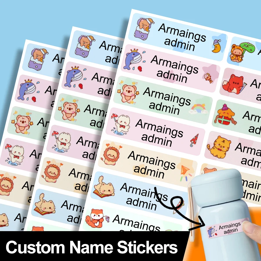 Name label stickers, customized waterproof stickers, children's school stationery, water bottles, pencils, children's name label